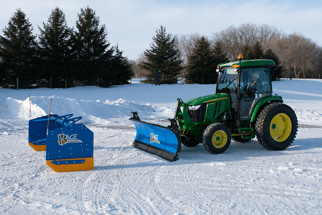 kage containment plow and snow blade system for john deere tractor