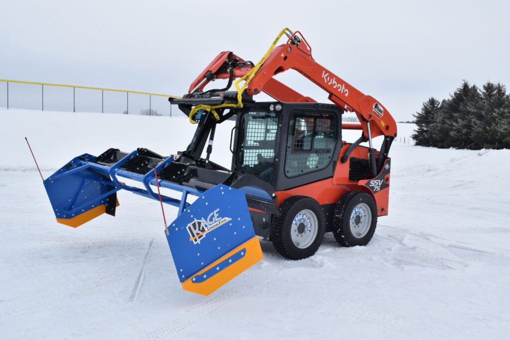 kage blue containment snow plow snowfire system on kubota skid steer