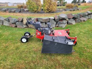 kage katcher steel grass collector automatic dumping on exmark walk behind