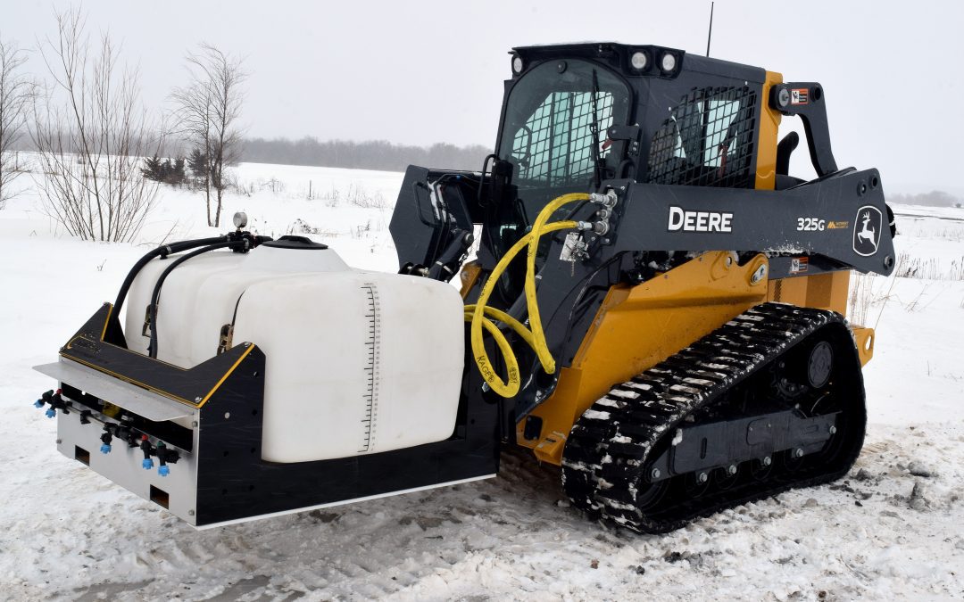 Small batch salt brine sprayer on John Deere Compact Track Loader