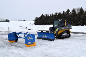 SnowFire Snow Blade and Box and John Deere Compact Track Loader