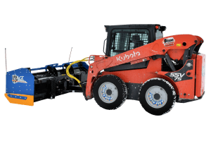 SnowFire snow plow on Kubota Skid Steer with KAGE Klawz tires