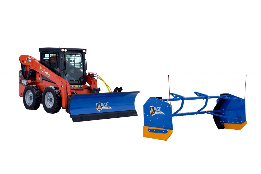 SnowFire Skid Steer Snow Plow Attachment on Kubota